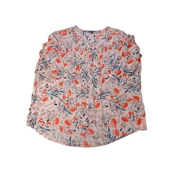Roaman's Button Up Blouse Womens Plus Size 36W 6X Coral Pink Floral Low High - Picture 1 of 5